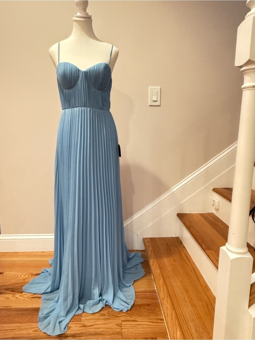 NWT Lulus Admirable Elegance Light Blue Pleated Bustier Maxi Dress - Size M